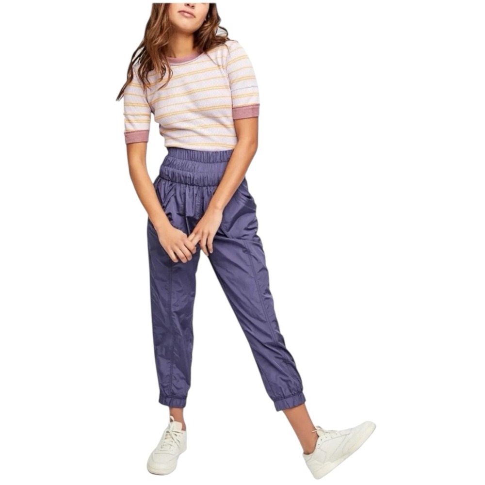 Free People Gauze Jams Jogger Pants Crinkled Crop M Blue Pull On Boho Lounge